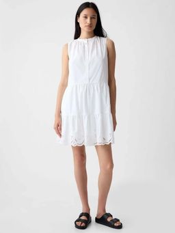 GAP - Womens Tiered Cut-Work Dress With Scallop Detail White