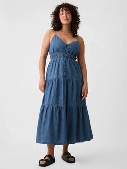 GAP - Womens V-Neck Tiered Button Detail Dress Blue