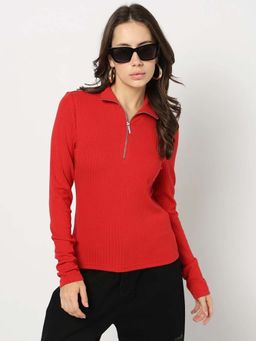 GAP - Womens Ribbed High-Neck Top Red