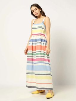 GAP - Womens Striped Square-Neck Fit And Flare Dress Multi-Color