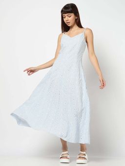 GAP - Womens Striped Strappy Fit And Flare Dress Blue