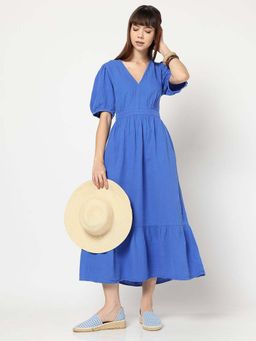 GAP - Womens V-Neck Tiered Dress Blue