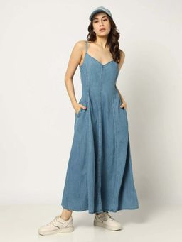 GAP - Womens Washed V-Neck Fit And Flare Dress Blue