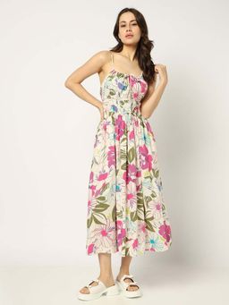 GAP - Womens Floral Print Square-Neck Fit And Flare Dress Multi-Color