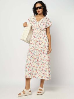 GAP - Womens Floral V-Neck Midi Dress Multi-Color