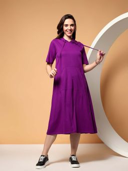 BRINNS - Women T-Shirt Midi Hooded Dress Purple