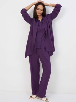 Femmella - Deep Purple Asymmetric Button Down Co-Ord