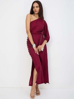 Femmella - Maroon One Shoulder Co-Ord Set