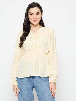 Madame - Cinch Waist Off White Peplum Top