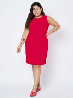 BRINNS - Plus Size Women Solid Knee Length Sheath Dress Magenta