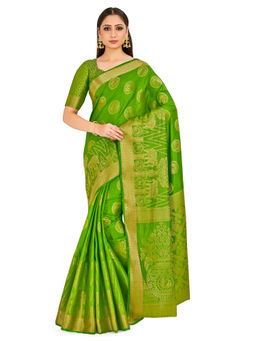 Mimosa - Green Kanjivaram Style Art Silk Saree With Unstitched Blouse
