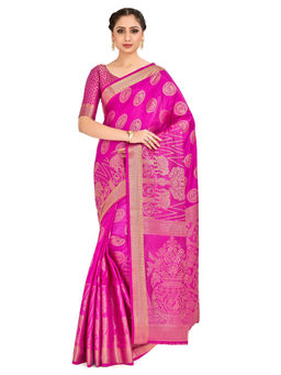 Mimosa - Fuchsia Kanjivaram Style Art Silk Saree With Unstitched Blouse