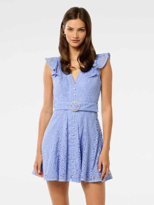 Navy Lace Mini Dress Self-Portrait Flower Lace Mini Dress Blue