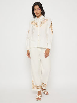 Madame - Dori Embroidered White Cotton Blend Co-Ord (Set of 2)