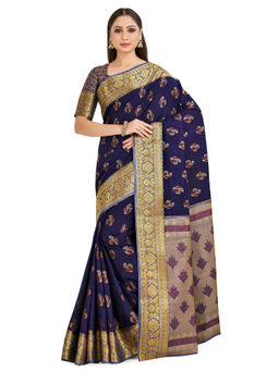 Mimosa - Navy Blue Paithani Style Art Silk Saree With Unstitched Blouse