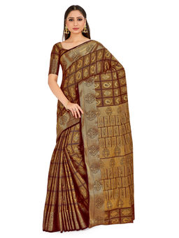 Mimosa - Brown Kanjivaram Style Art Silk Saree With Unstitched Blouse