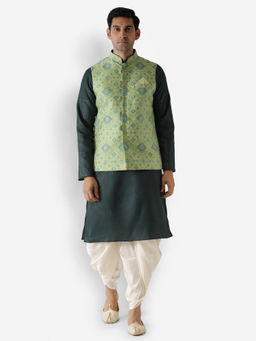 KISAH - Men Green Kurta Jacket (Set of 3)