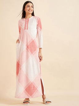 Sweet Dreams - Peach Women Printed Full Sleeves Nightdress