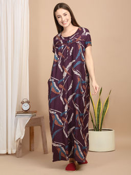 Sweet Dreams - Wine Women Printed Nightdress