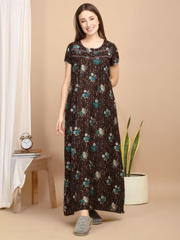 Sweet Dreams - Brown Women Floral Printed Nightdress