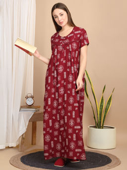 Sweet Dreams - Maroon Women Printed Nightdress