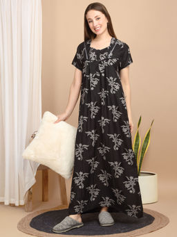 Sweet Dreams - Charcoal Women Floral Printed Nightdress