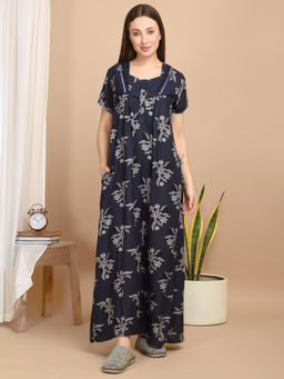 Sweet Dreams - Navy Blue Women Floral Printed Nightdress