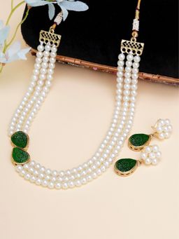 Karatcart - Green Stone Studded Pearl Kundan Necklace Set for Women