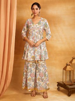 Shri Sanyogini - Multi-Color Kalidar With Gota Pati Short Kurta with Sharara (Set of 2)