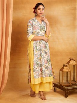 Shri Sanyogini - Multi-Color Block Printed Long Slit Kurta And Palazzo (Set of 2)