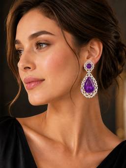 Treemoda - Handmade Royal Purple Teardrop Crystal Drop Earrings