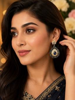 Treemoda - Royal Blue Stone Crystal Teardrop Halo Statement Earrings