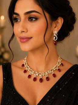 Treemoda - Luxury Red Stone Drop Jewellery Set