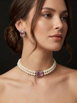 Treemoda - Luxury Handmade Pink Crystal Pearl Jewellery Set