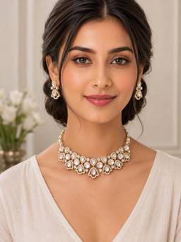 Treemoda - Handmade Golden Brass Polki Jewellery Set