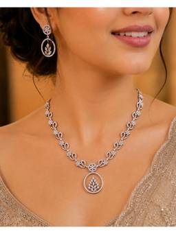 Opal Touch - Leaflet Motif Rhodium Plated Necklace Set