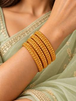 SUGARFRILL - 22K Gold-Plated Textured Traditional Bangle (Pack of 4)