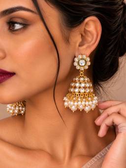 SUGARFRILL - 22K Gold-Plated Kundan Pearl Jhumka Earrings