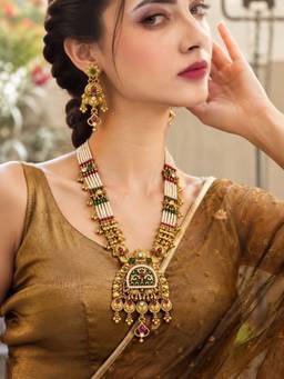 SUGARFRILL - 22K Gold-Plated Temple Multicolour Long Jewellery Set