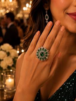 SUGARFRILL - Silver-Plated Green Floral Stone Statement Ring