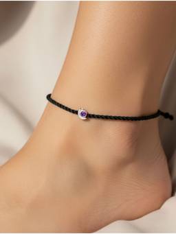 Kicky and Perky - 925 Sterling Silver Amethyst Spirit of Serenity Black Cord Anklet