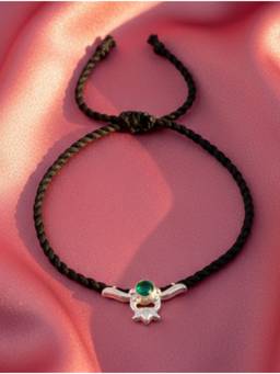 Kicky and Perky - Adjustable Black Cord Anklet with Silver-Tone Curved Charm