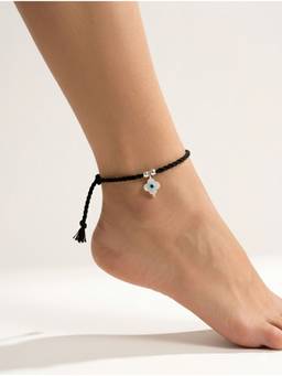 Kicky and Perky - Evil Eye MOP Anklet with Adjustable Black Macrame Cord