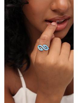Kicky and Perky - 925 Sterling Silver Blue Enamel Abstract Adjustable Ring
