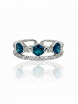 Kicky and Perky - 925 Sterling Silver Blue Stone Geometric Adjustable Ring