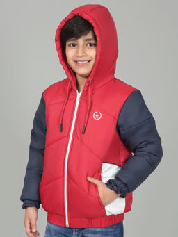 Cantabil - Boys Red Block Full Sleeves Puffer Jacket