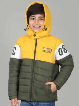 Cantabil - Boys Olive Color Block Full Sleeves Puffer Jacket