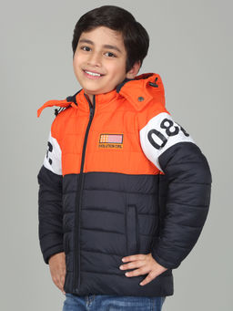 Cantabil - Boys Orange Color Block Full Sleeves Puffer Jacket