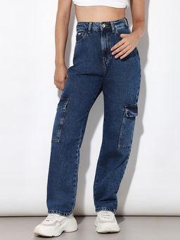 ONLY - Women's Straight Fit High Rise Blue Jeans