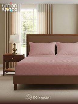 Urban Space - Dusty Pink Cubes 100% Cotton 300TC Bedsheet with 2 Pillow Covers (King)